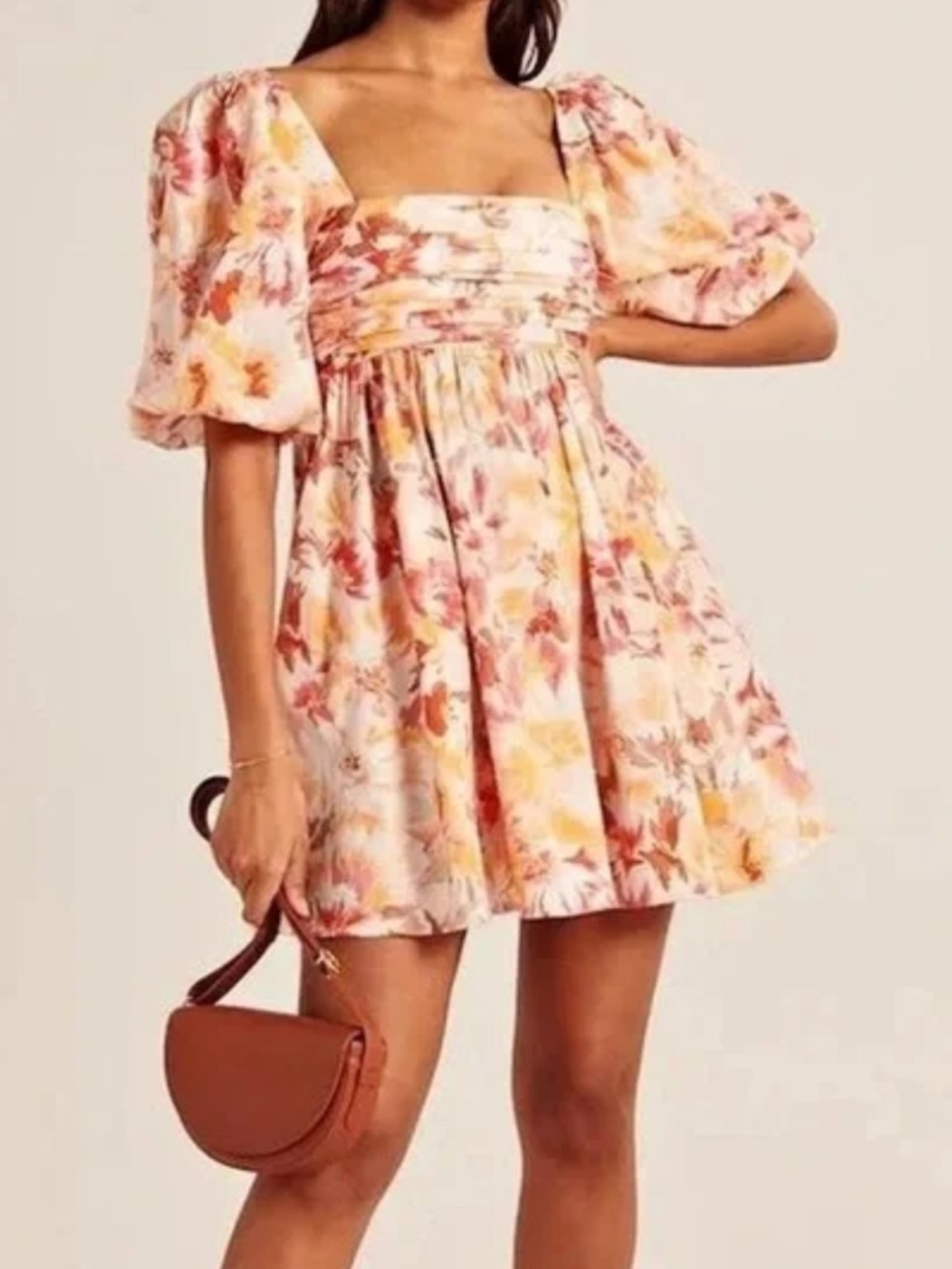 Abercrombie & Fitch Emerson Poplin Dress Puff Sleeve Mini Floral Square Neck M